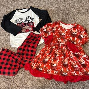 Kids Reindeer Boutique Outfit Set - Red and Black